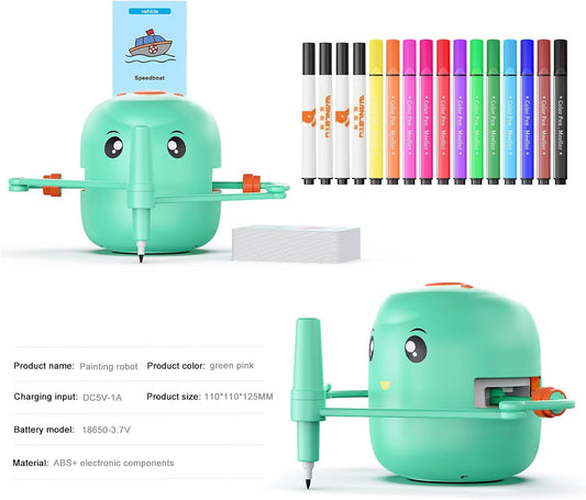 Chytrý kreslící robot pro děti | Montessori vzdělávací hračka (5+) – hlasová interakce, 16 barevných fixů, 150 karet