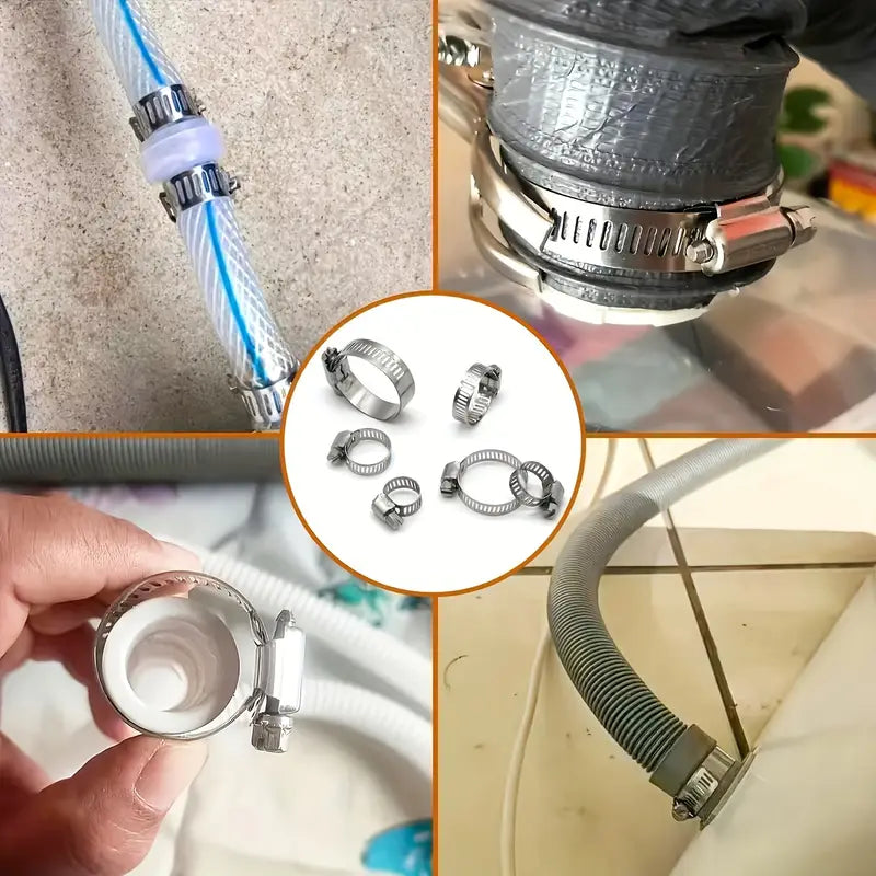 Sada 50 nerezových hadicových spon (6–29 mm) – šnekový (worm gear), pořadač s přihrádkami